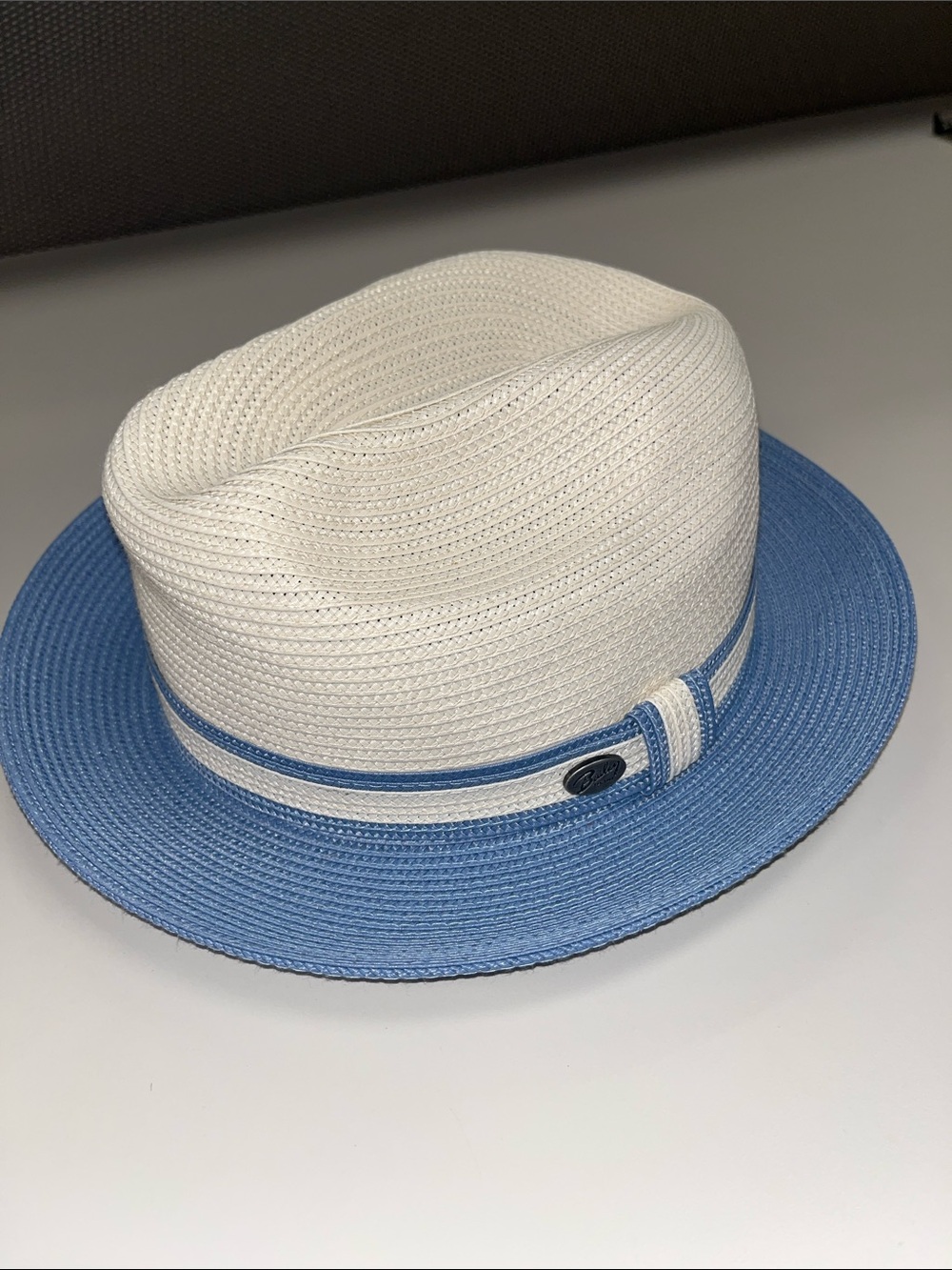 Bailey Of Hollywood Two-Tone Straw Fedora in White and Light Blue